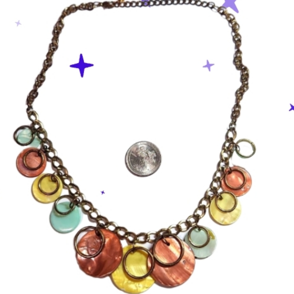 shell discs and circles on chain vintage gold toned